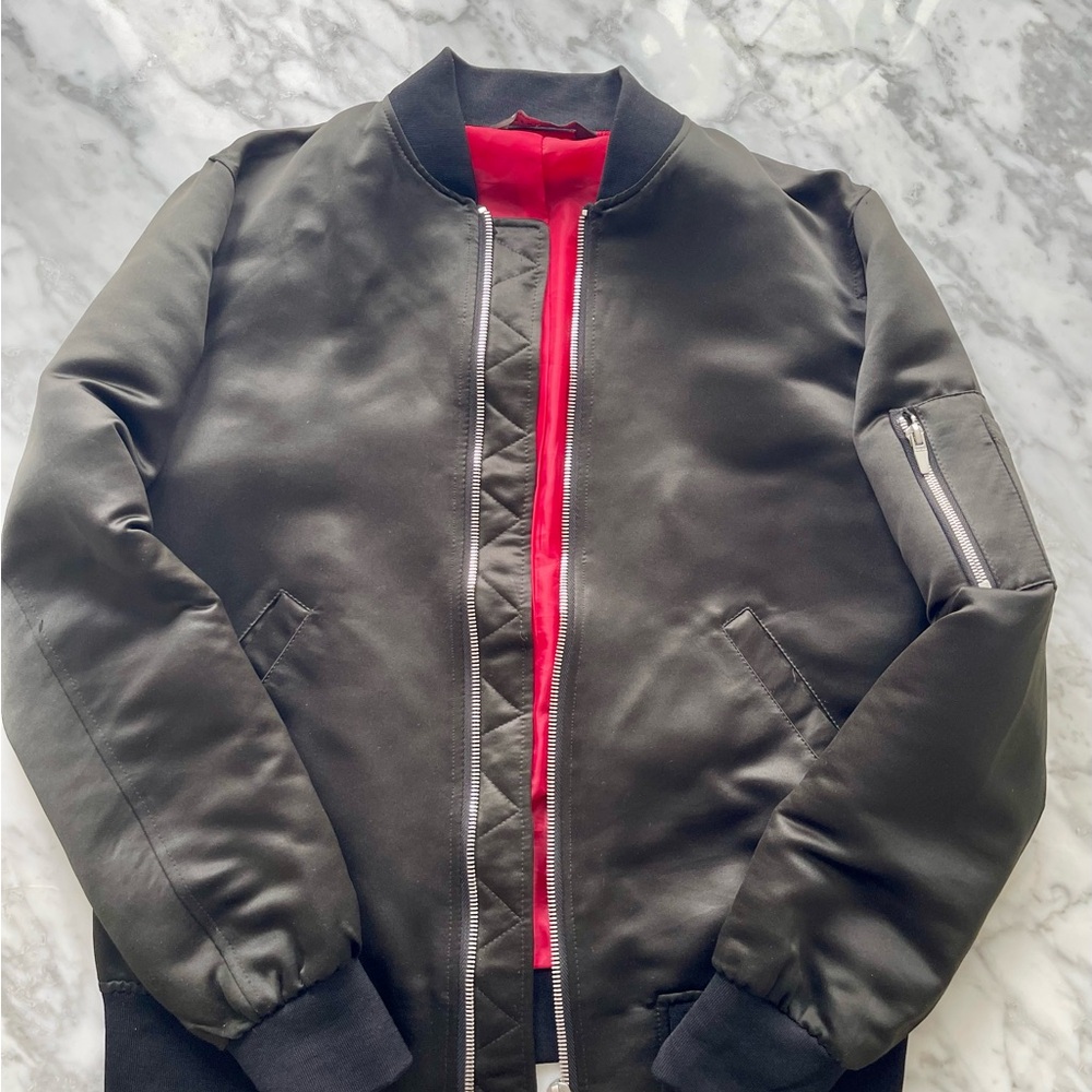 Zara Black Bomber Jacket with Embroidery, size Medium (fits like Sm)